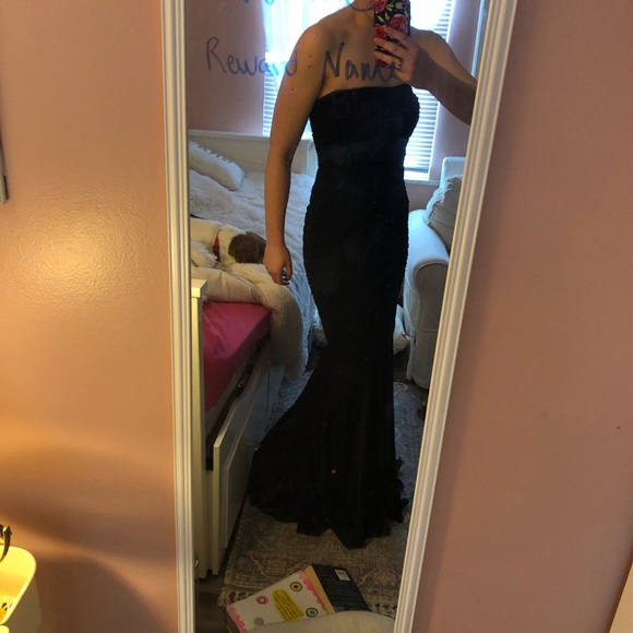 Black Fit & Flair Prom Dress Mermaid Rouched - Picture 2 of 6